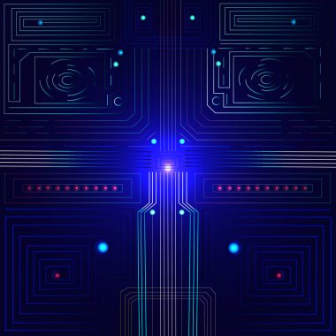 Sinirsel ağ. Yapay zeka. Bilgisayar teknolojisi. vektör resmi