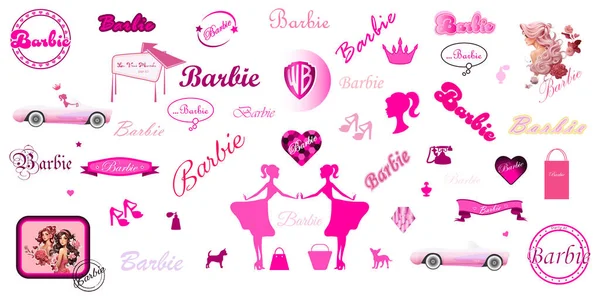 Grand Ensemble Lettrage Barbie Timbres Silhouettes Barbie Voiture Pour Barbie Illustrations De Stock Libres De Droits