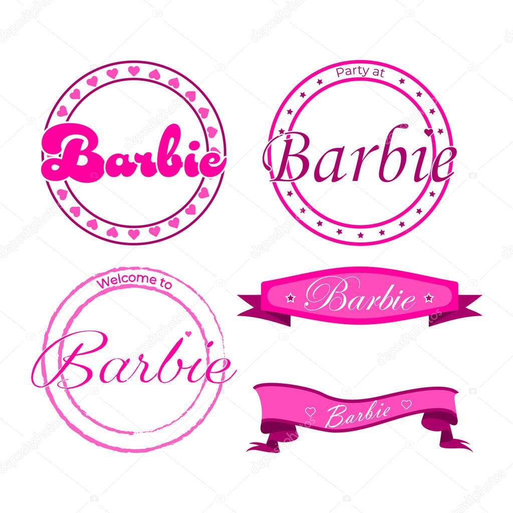 Stamp emblem welcome to Barbie, Barbie party, Barbie party invitations