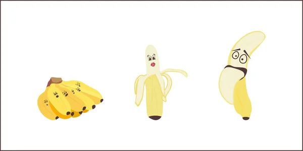 Funny Banana Characters Funny Bananas Isolated White Background — Stock Vector