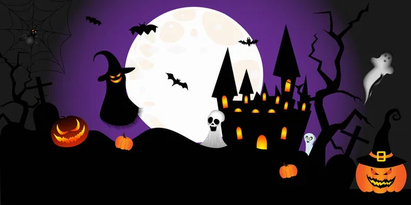 Halloween Spookachtige Nacht Scène Vectorafbeelding — Stockvector