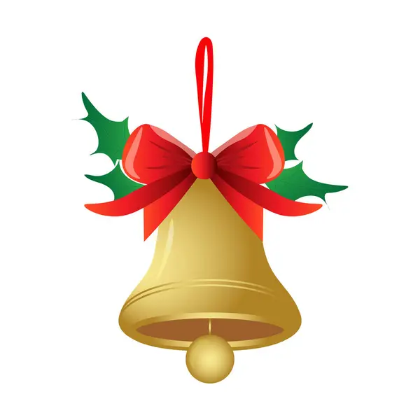 Bell Christmas Attribuut Geïsoleerd Witte Achtergrond — Stockvector