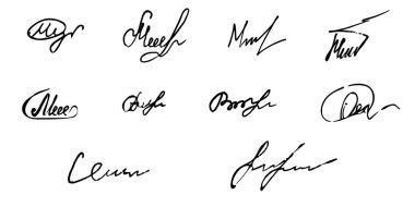 Beyaz arkaplanda izole edilmiş hayali el yazısı imzası