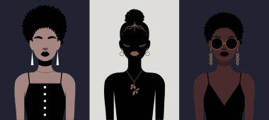 Moda Afrikalı siyahi kadın pop sanatları poster minimalist boya pastel renk düz vektör