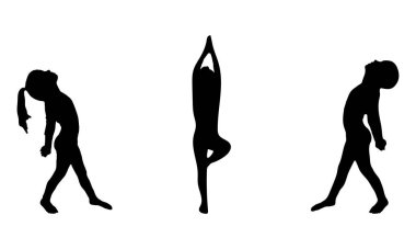 Beyaz arka planda yoga yapan bir çocuğun silueti..