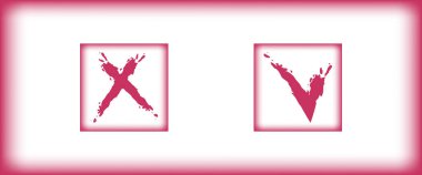 Kırmızı yeşil onay seti, fırça darbeleriyle karalama simgelerini işaretler. Tahıllı, kirli, tozlu, paslı ya da kirli desenli bir sembol. Evet ya da hayır. İşaretleme kutusu için el yazısı ögeleri 