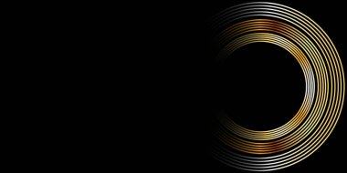 Bu zarif ve soyut tasarım, siyah bir arkaplanda parıldayan altın halkalar içeriyor, birinci sınıf ve fütüristik bir estetik yaratıyor. Yüksek kaliteli dijital sanat, modern dekor ve profesyonel görseller için mükemmel.