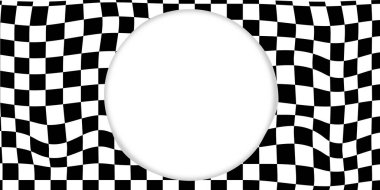 Dalgalı etkileri olan soyut, siyah-beyaz, kareli desenli bir şekil. Dijital sanat, grafik tasarım projeleri, yaratıcı arka planlar ve optik illüzyonlar için mükemmel. Reklam, marka ve yaratıcı görseller için yüksek çözünürlüklü vektör ideali