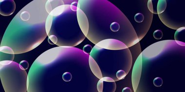 Renkli, fütüristik soyut bir tasarım. Yumuşak eğimli bir estetik içinde ışıltılı üç boyutlu baloncuklar var. Yaratıcı projeler, dijital tasarımlar ya da modern arka planlar için mükemmel. Afişler, posterler ve diğer sanatsal uygulamalar için ideal