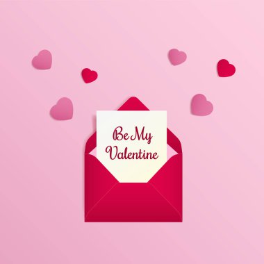 Pembe kalpli ve açık zarflı sevgililer günü tasarımı. Sevgilim ol