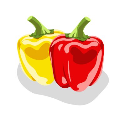  Two peppers isolated on white background. Red and yellow bell peppers