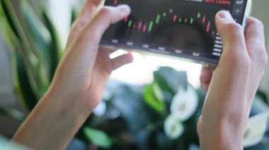 Kadın, uluslararası pazarların evrimini telefon borsasında ekonomik kriz enflasyon borsasında yeni teknolojiler, dalgalanma endeksleri ve grafikleri değerlendiriyor