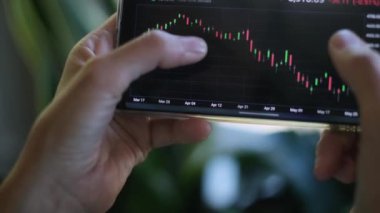 Kadın, uluslararası pazarların evrimini telefon borsasında ekonomik kriz enflasyon borsasında yeni teknolojiler, dalgalanma endeksleri ve grafikleri değerlendiriyor