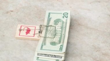 Fare kapanlı el parayı topluyor. Bitcoin dolar sembolü. Ekonomi borç daralması, borç daralması, ipotekler.