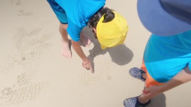 Kleine Jongens Spelen Het Strand — Stockvideo