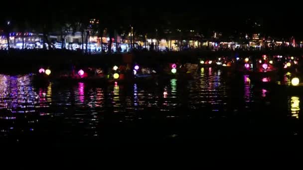 Fotografiere Noapte Râului Thu Bon Din Hoi Vietnam Bărci Felinare — Videoclip de stoc