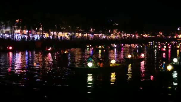 Foto Noturna Rio Thu Bon Hoi Vietnã Com Barcos Decorados — Vídeo de Stock