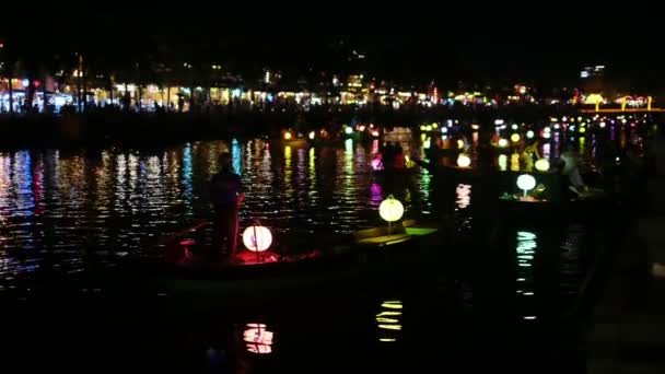Fotografiere Noapte Râului Thu Bon Din Hoi Vietnam Bărci Felinare — Videoclip de stoc