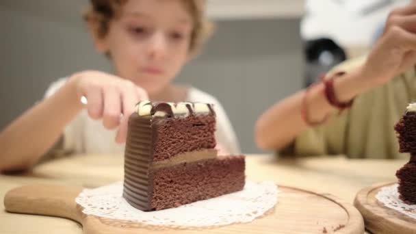 Close Chocolate Children Celebrating Birthday — Stock Video