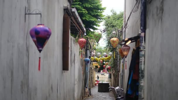 Asiático Antiguo Pueblo Con Linternas Calle — Vídeos de Stock