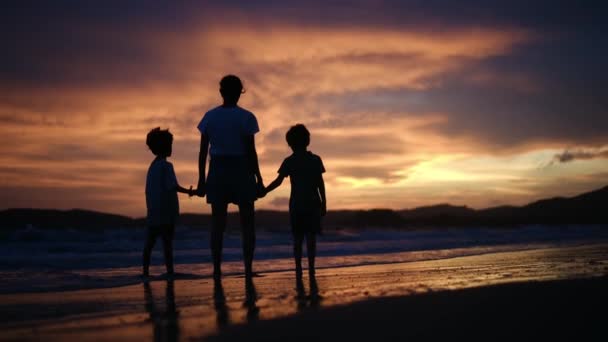 Doświadcz Pokrzepiającej Esencji Rodzinnej Więzi Jako Sylwetki Matki Jej Synów — Wideo stockowe