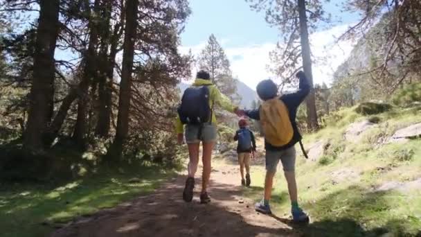 Madre Soltera Disfrutando Una Excursión Por Naturaleza Con Sus Hijos — Vídeos de Stock