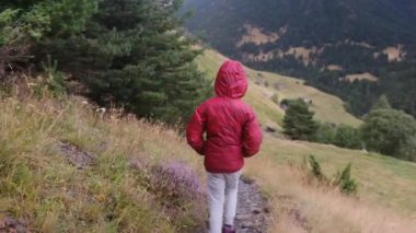 Küçük bir çocuğun yaz boyunca ulusal bir parkta yürüyüşünün arkası.