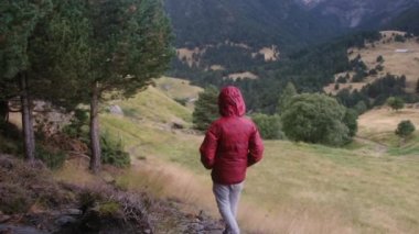 Küçük bir çocuğun yaz boyunca ulusal bir parkta yürüyüşünün arkası.