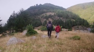 Anne ve oğulları yaz boyunca ulusal parkta yürüyorlar.