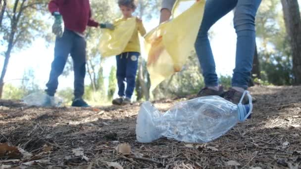 Bir Aile Çevreyi Korumak Kirliliği Azaltmak Için Çöpleri Torbalar Halinde — Stok video