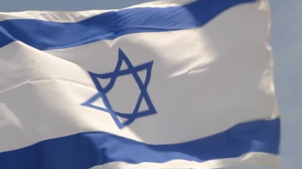 Detalj Israels Nationella Flagga Viftande Vinden — Stockvideo