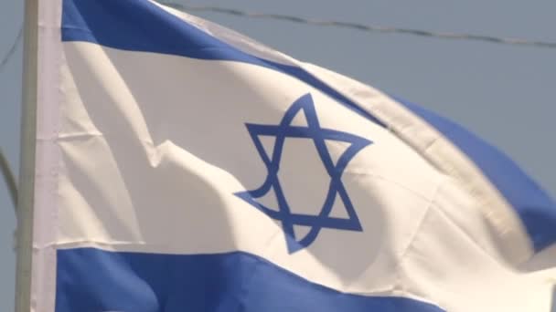 Detal Narodowej Flagi Izraela Machający Wietrze — Wideo stockowe