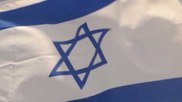 Detalle Bandera Nacional Israel Ondeando Viento — Vídeo de stock