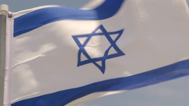 Detail Van Nationale Vlag Van Israël Wapperend Wind — Stockvideo