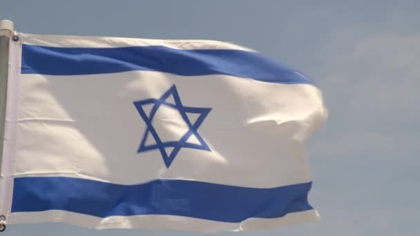 Detail National Flag Israel Waving Wind — Stock Video