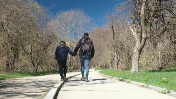 Güneşli Bir Günde Parkta Yürüyen Bir Anne Oğlu — Stok video