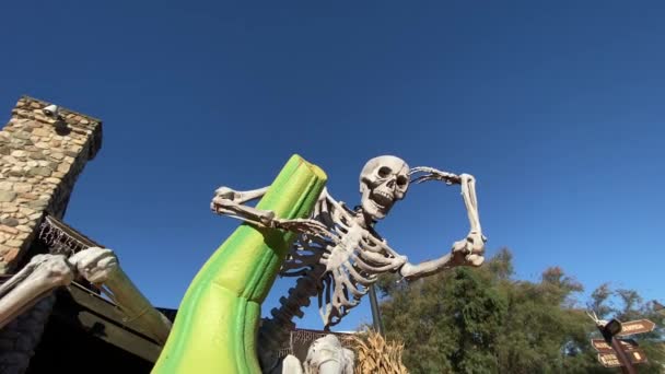 Decoração Halloween Jardim Livre Esqueleto Assustador Decorações Assustadoras Crânio Dos — Vídeo de Stock