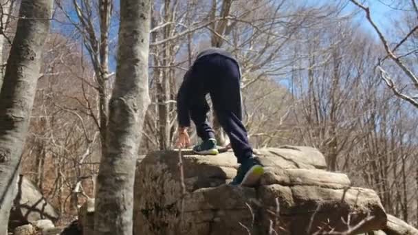 Ребенок Исследует Прогулки Лесу — стоковое видео