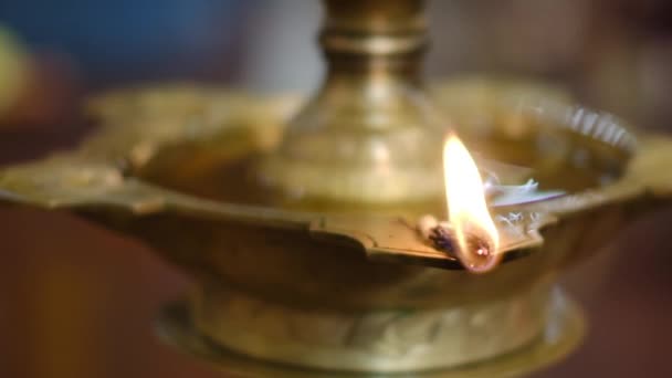 Primer Plano Llama Las Velas Templo Indio Festival Religioso Diwali — Vídeos de Stock