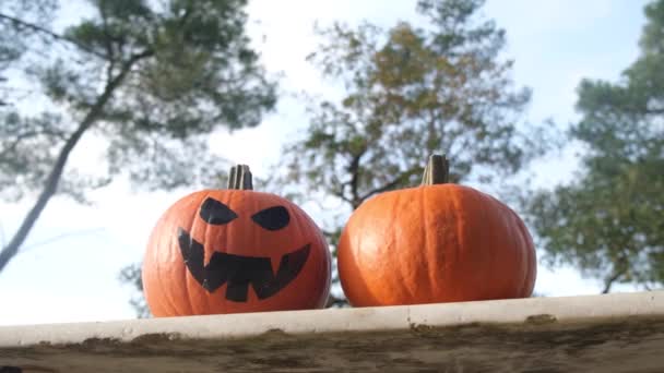 Pompoenen Klaarmaken Voor Halloween Halloween Pompoenen Tafel — Stockvideo
