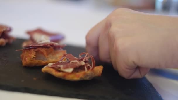 Assortment Varied Tapas Croquettes Iberico Ham Croquettes Breaded Prawns Typical — Stock Video