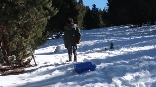 Mulher Roupas Quentes Inverno Com Crianças Felizes Nas Montanhas — Vídeo de Stock