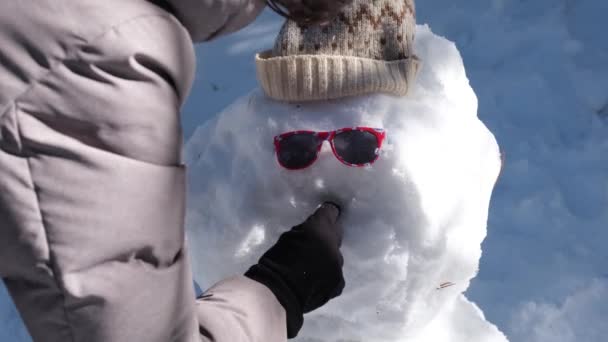 Karda Oynayıp Kardan Adam Yapan Mutlu Çocuklar — Stok video