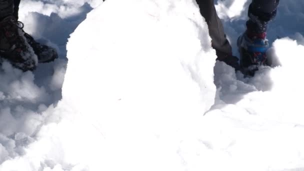 Szczęśliwe Dzieci Bawią Się Śniegu Robią Bałwana — Wideo stockowe