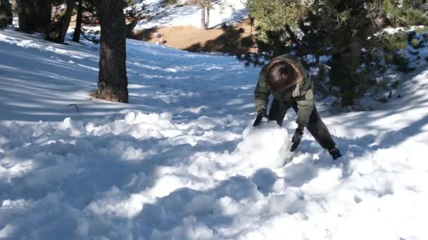 Bambini Felici Che Giocano Nella Neve Fanno Pupazzo Neve — Video Stock