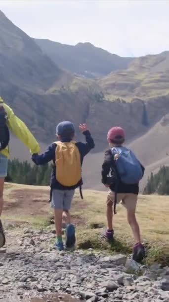 Užijte Slunné Roční Období Mladistvými Turistickými Nadšenci Rodinné Výlety Divočině — Stock video