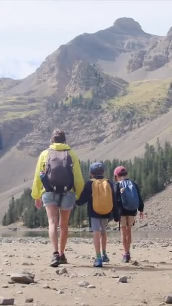 Nikmati Musim Cerah Dengan Penggemar Hiking Muda Pertunjukan Keluarga Padang — Stok Video