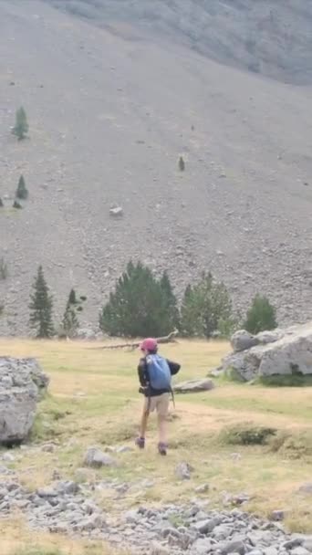 Kembali Melihat Anak Laki Laki Hiking Pegunungan — Stok Video