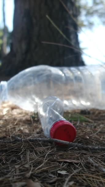 Plastic Flessen Grond Het Bos — Stockvideo