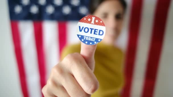 Woman Voted Today Badge Thumb Usa Flag Background — Stock Video